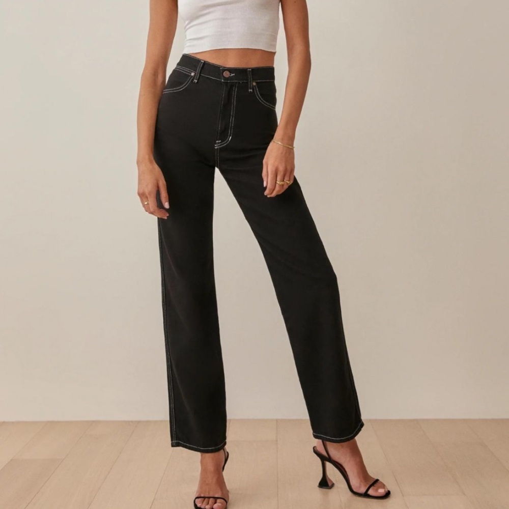 Reformation cowboy high rise straight jeans black wash 25